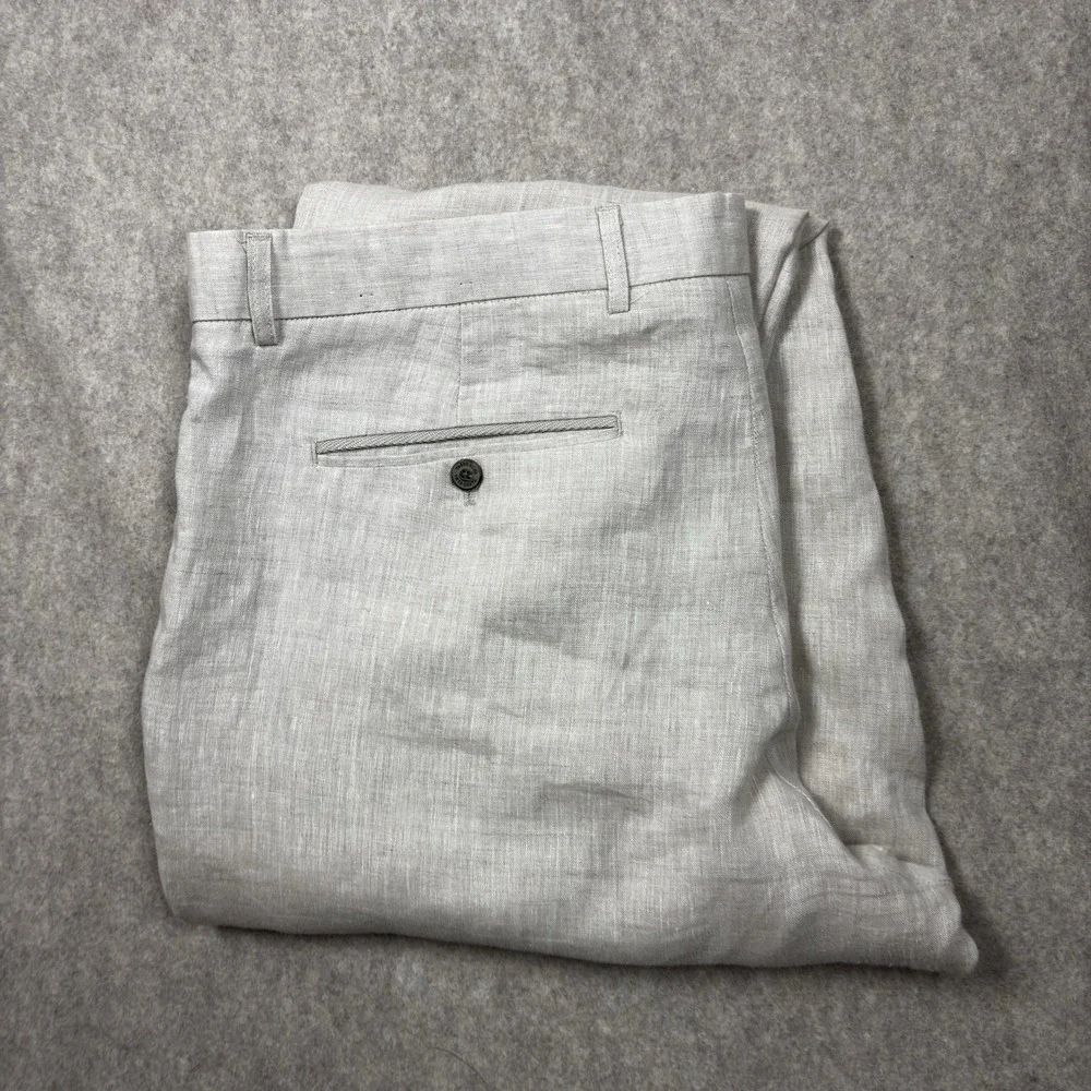 100% Linen Pants TASSO ELBA Island Mens 36x32 Straight Baggy Beige Beach Resort